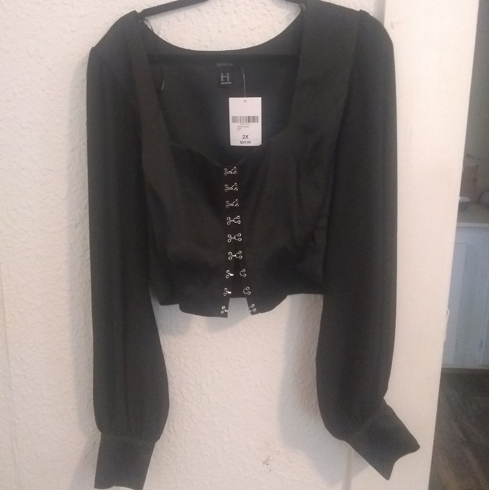 Forever 21 crop top with long sheer bell sleeves